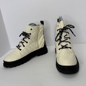 Wonder Nation Girl's Quilted Ivory/Black Sz 5 Grunge Combat‎ Platform Boots